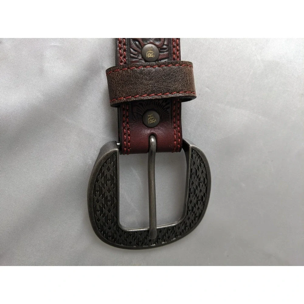 Red Dirt Hat Co Mens Tooled Leather Western Belt Aztec Southwestern Brown Sz 38